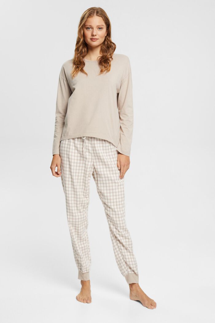 Pyjama à manches longues avec pantalon en flanelle à carreaux, SAND, detail image number 1