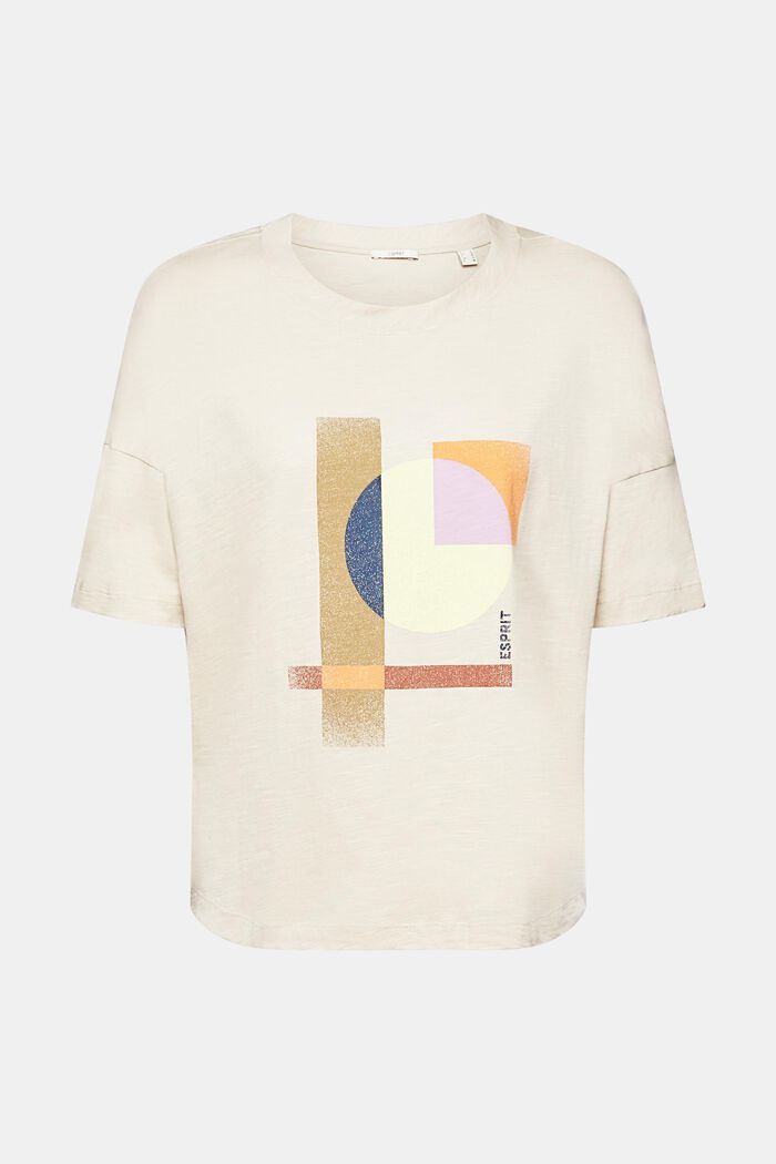 Baumwoll-T-Shirt mit geometrischem Print, LIGHT TAUPE, detail image number 6