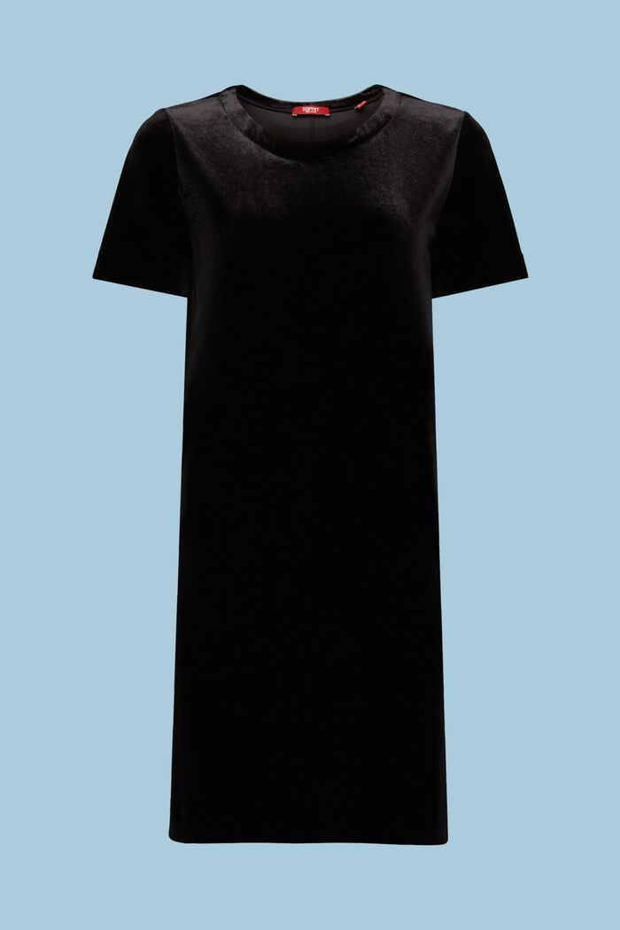 Robe longueur midi en velours à manches courtes, BLACK, detail image number 6