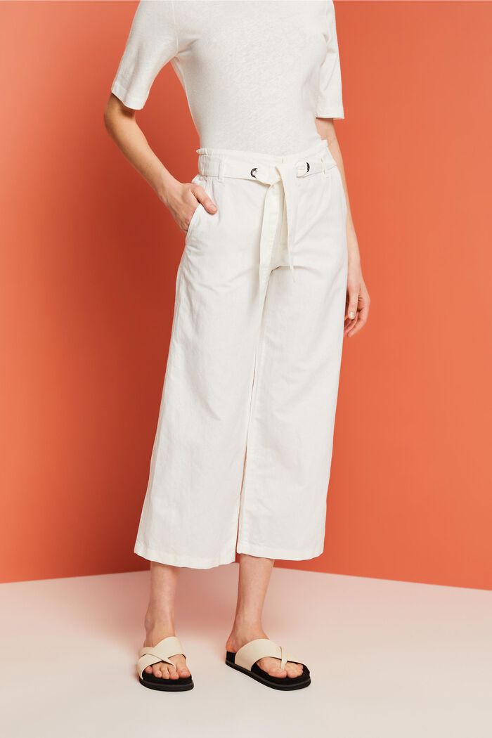 Jupe-culotte en coton et lin dotée d’une ceinture à nouer, WHITE, detail image number 0