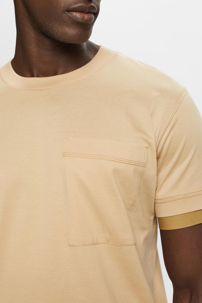 T-shirt à encolure ronde et effet superposé, 100 % coton, SAND, detail image number 2
