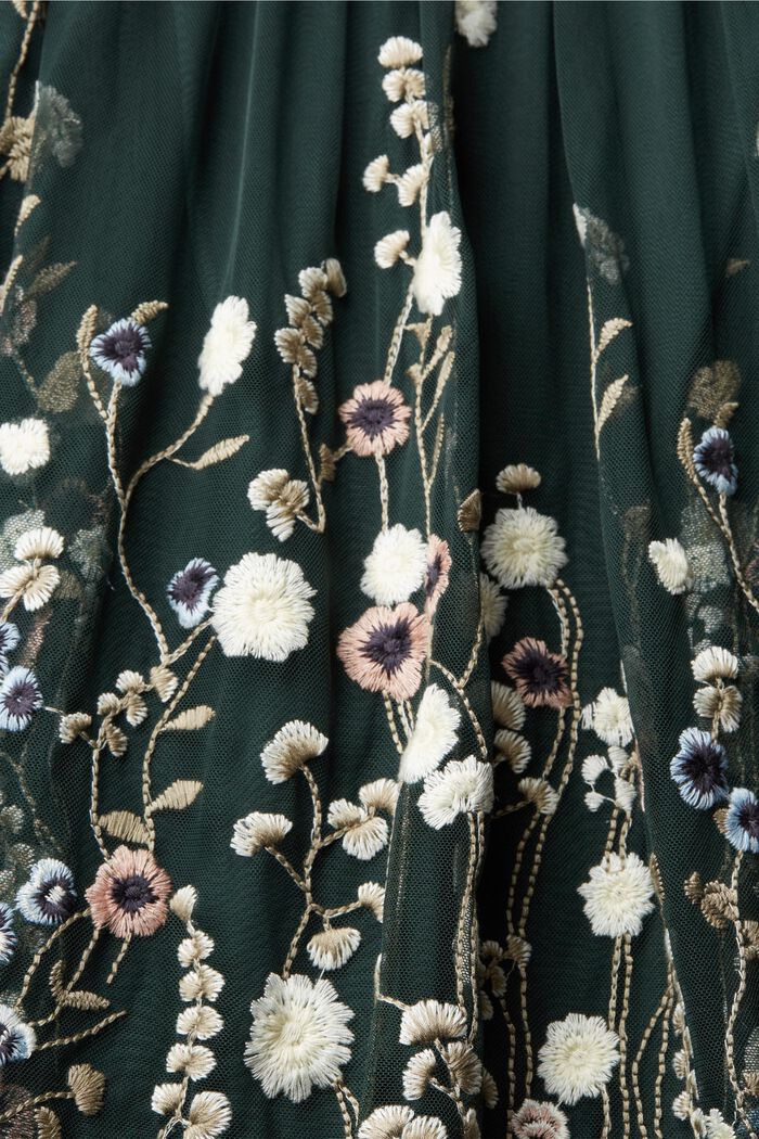 Mesh-Kleid mit Blüten-Stickerei, DARK TEAL GREEN, detail image number 1