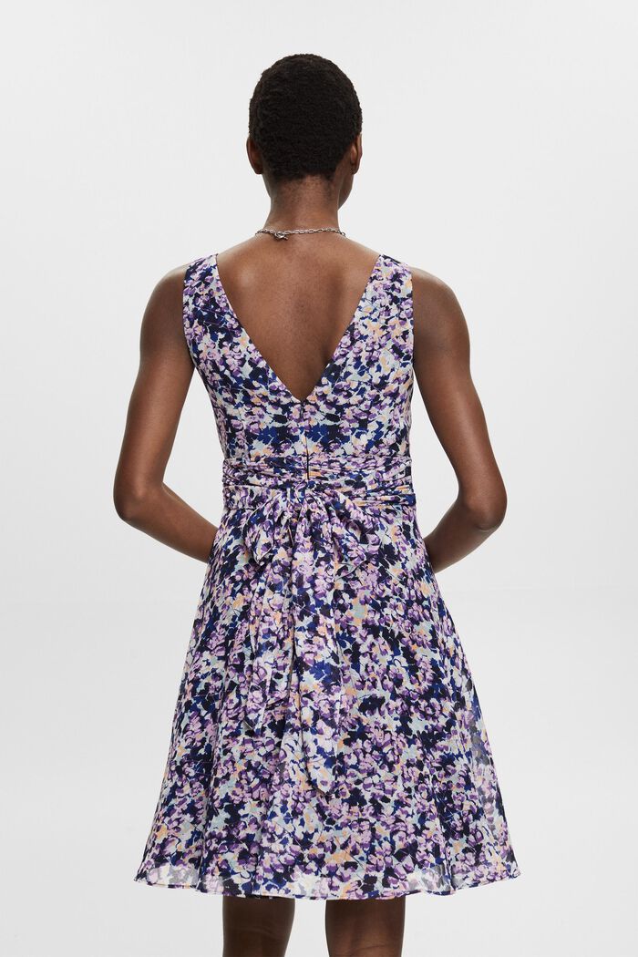 Recycelt: Chiffon-Kleid mit geraffter Taille, NAVY BLUE, detail image number 3