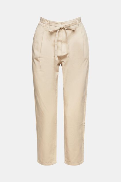 Pantalon à pinces ceinturé, coton Pima, BEIGE, overview