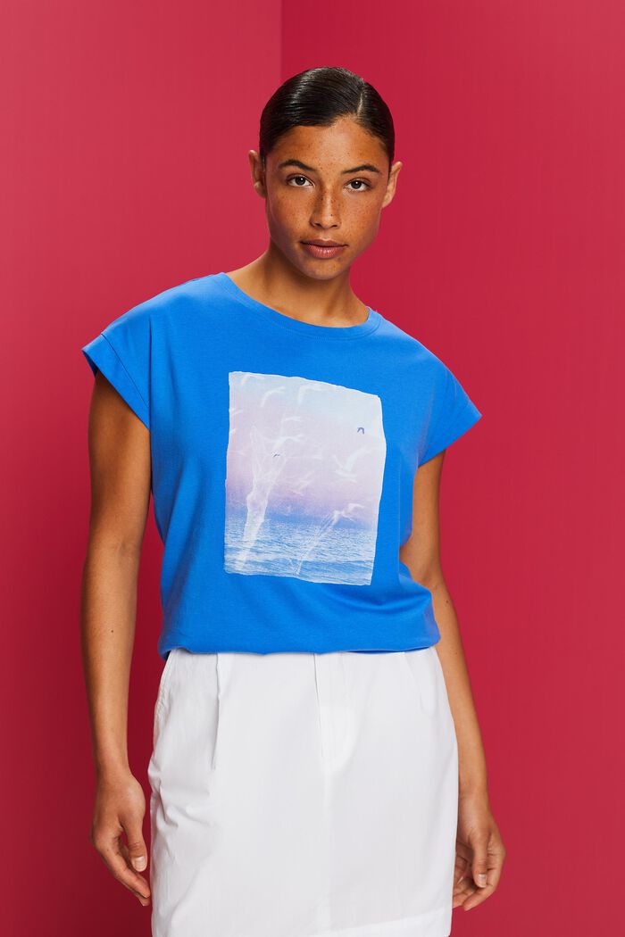 T-shirt à imprimé sur le devant, 100 % coton, BRIGHT BLUE, detail image number 0
