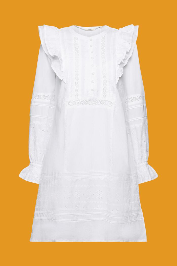 Knielanges Kleid aus Baumwolle mit Spitze, WHITE, detail image number 5