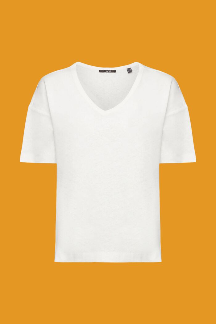 T-Shirt mit V-Ausschnitt aus Leinen-Mix, OFF WHITE, detail image number 6