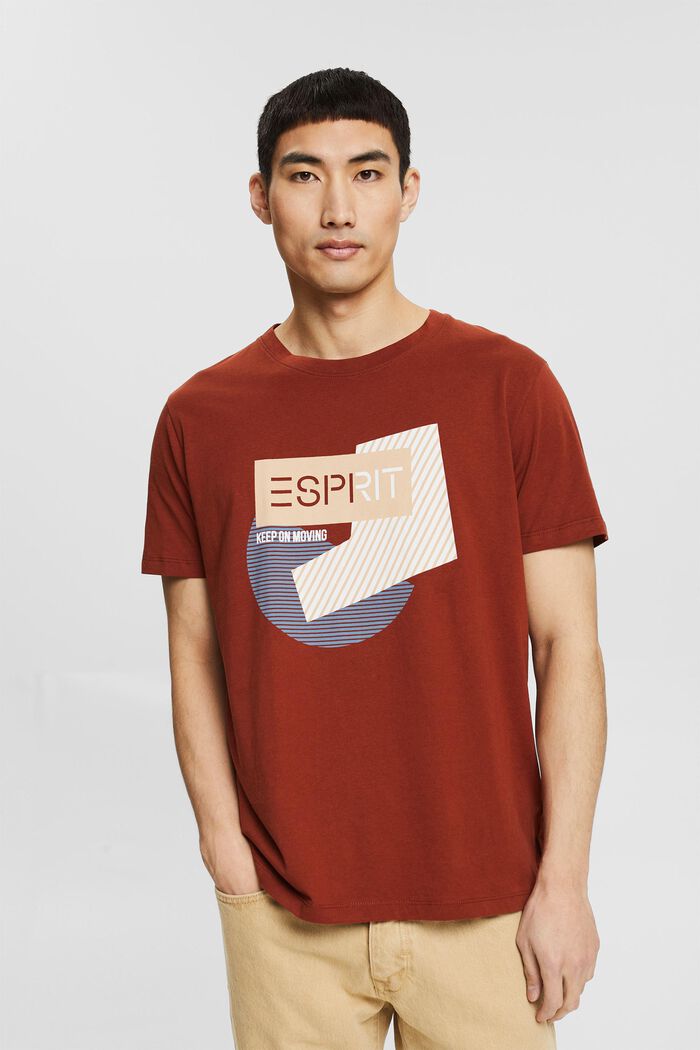 Jersey-T-Shirt mit Print, Bio-Baumwolle, RUST BROWN, detail image number 0