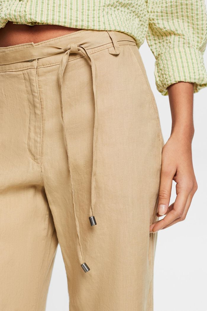 Pantalon ceinturé à jambes larges en lin, BEIGE, detail image number 4
