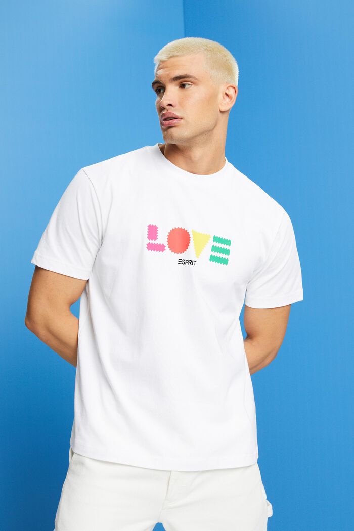T-Shirt aus Bio-Baumwolle mit geometrischem Print, WHITE, detail image number 0