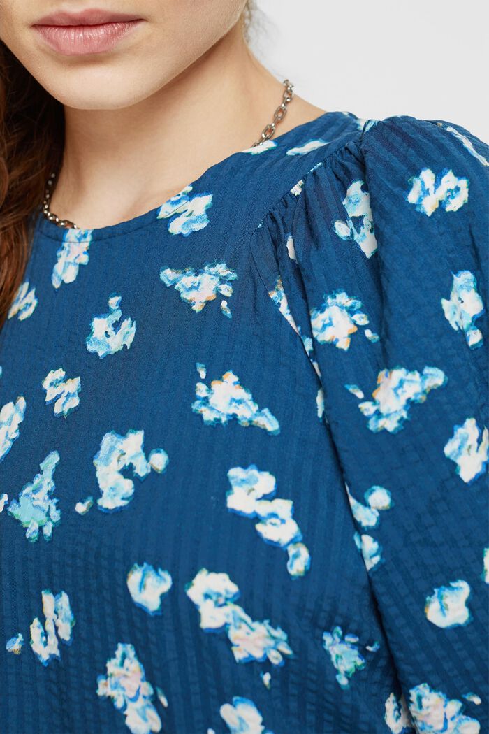 Bluse aus floralem Seersucker, PETROL BLUE, detail image number 2
