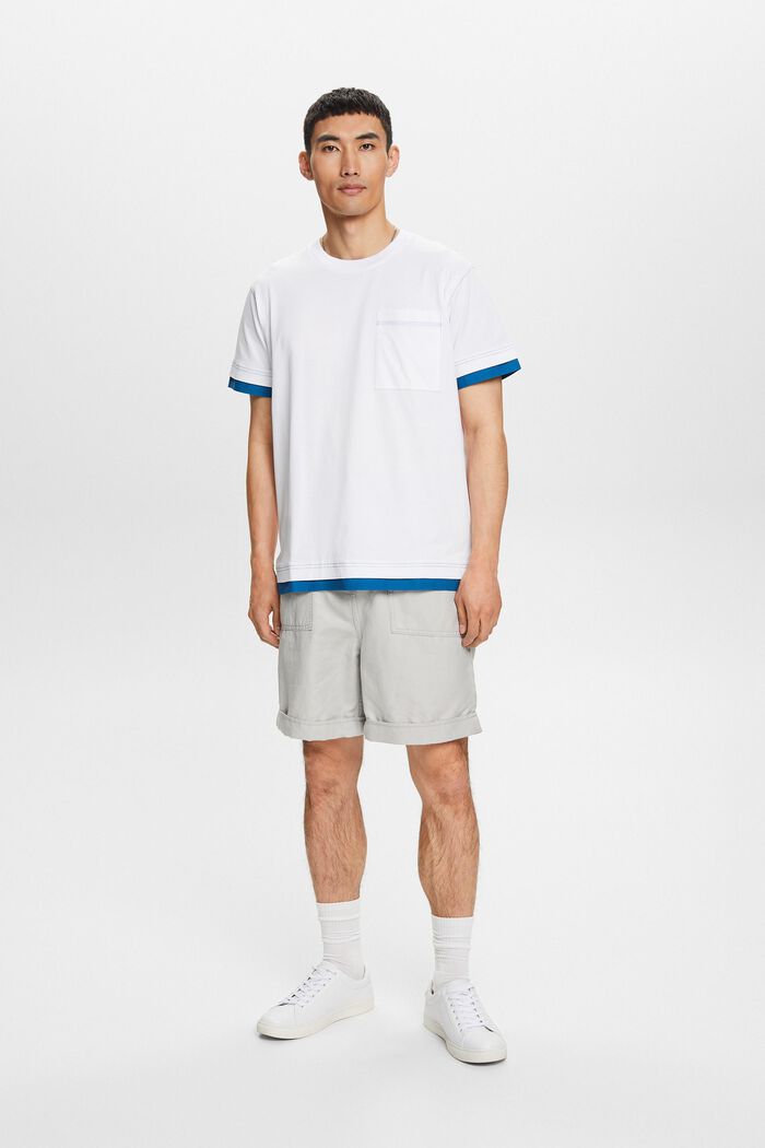 T-shirt à encolure ronde et effet superposé, 100 % coton, WHITE, detail image number 1