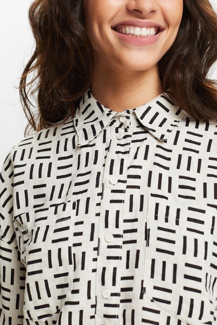 Button-Up-Hemd aus Leinen mit Print, WHITE, detail image number 3