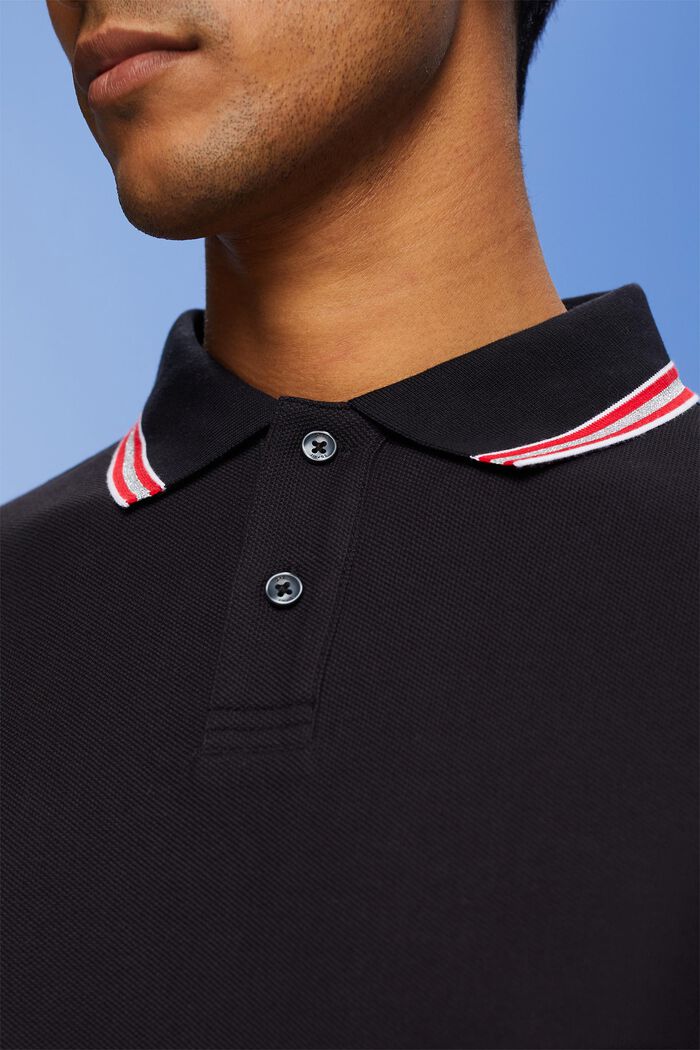 Polo en maille piqué à paillettes, 100 % coton, BLACK, detail image number 2