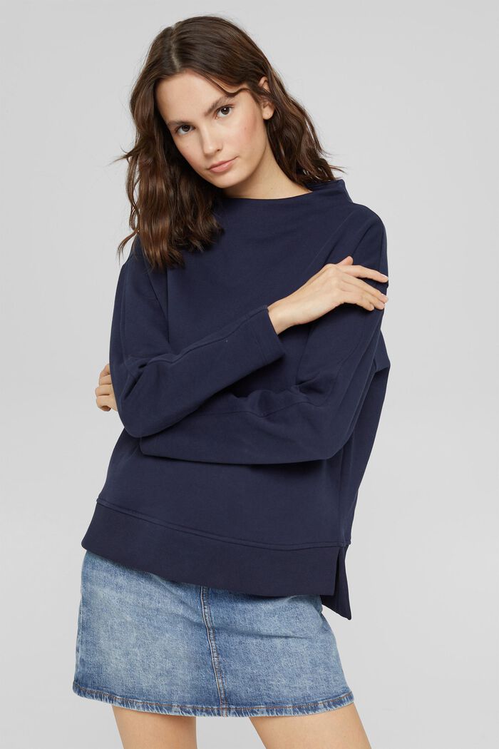 Sweatshirt mit Stehkragen, 100% Baumwolle, NAVY, detail image number 0