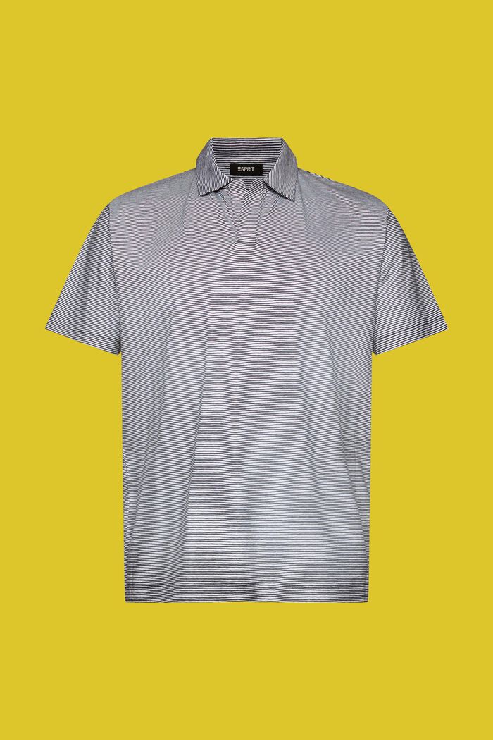 Gestreiftes Jersey Poloshirt, Baumwolle-Leinen-Mix, NAVY, detail image number 6