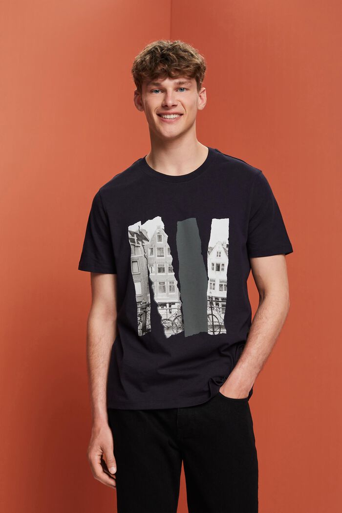 Rundhals-T-Shirt mit Print, 100 % Baumwolle, NAVY, detail image number 0
