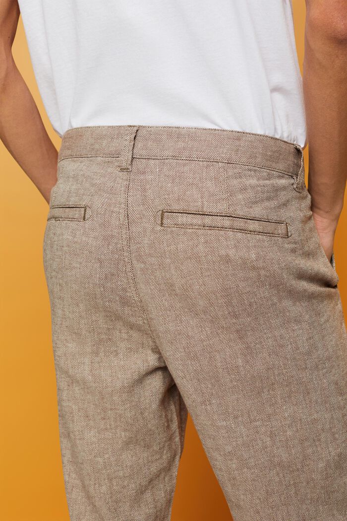 Pantalon à chevrons en mélange de coton et de lin, DARK BROWN, detail image number 4