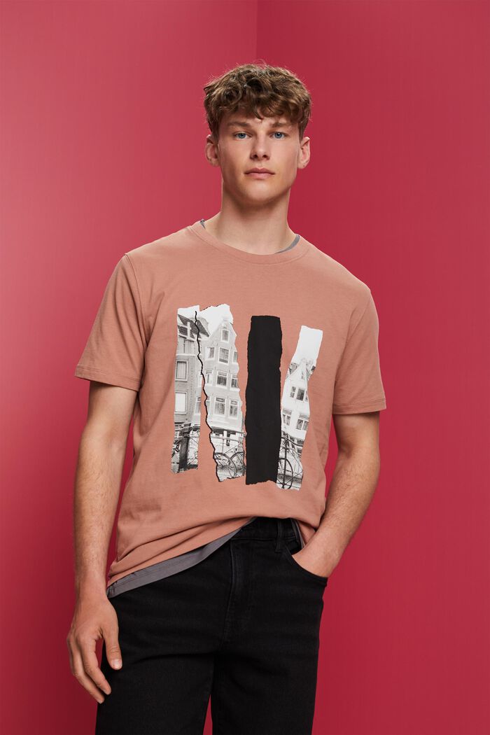 Rundhals-T-Shirt mit Print, 100 % Baumwolle, DARK OLD PINK, detail image number 0
