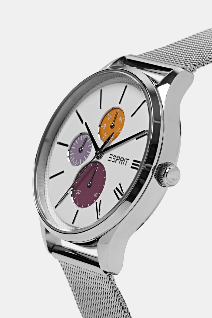 Multifunktionale Uhr mit Mesh-Armband, SILVER, detail image number 1