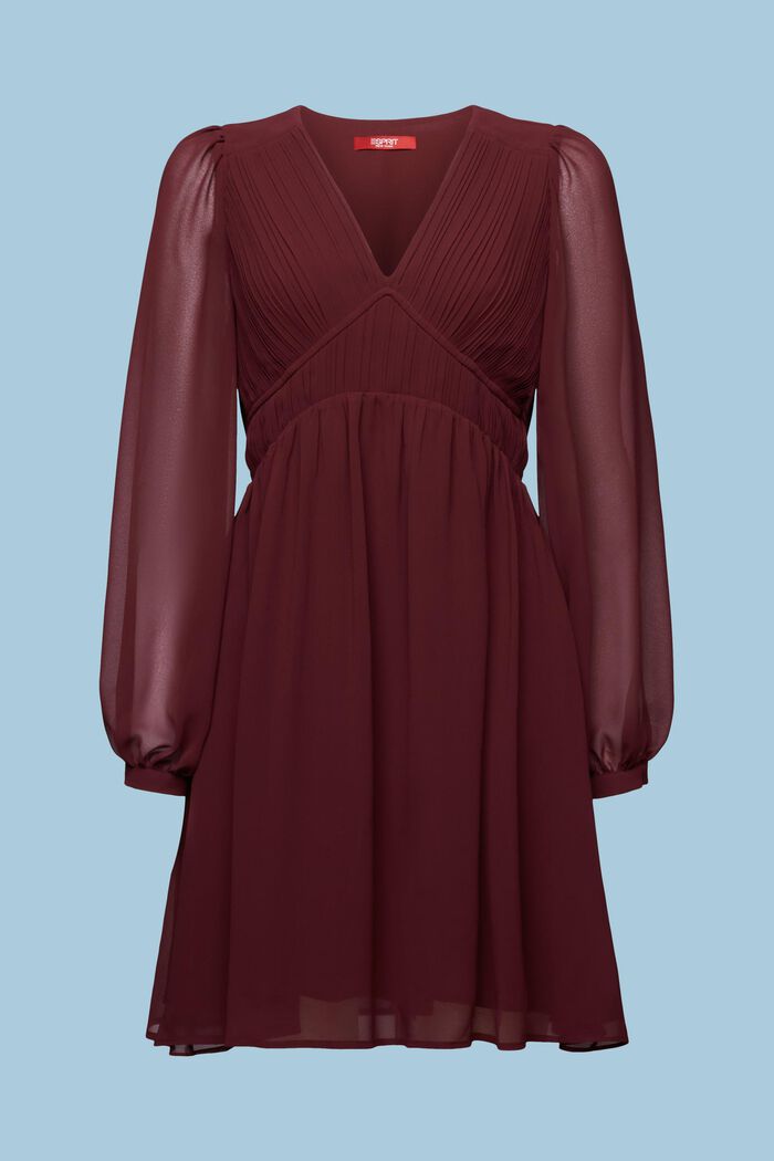 Mini-robe en mousseline à encolure en V, BORDEAUX RED, detail image number 5