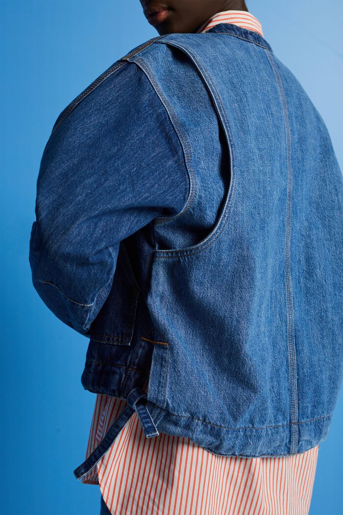 Veste en jean sans col muni de cordons de serrage, BLUE DARK WASHED, detail image number 4