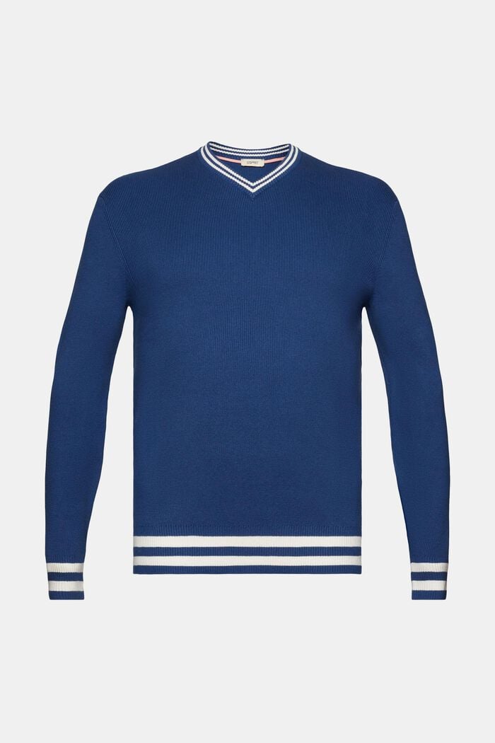Pullover mit V-Ausschnitt, nachhaltige Baumwolle, BLUE, detail image number 6