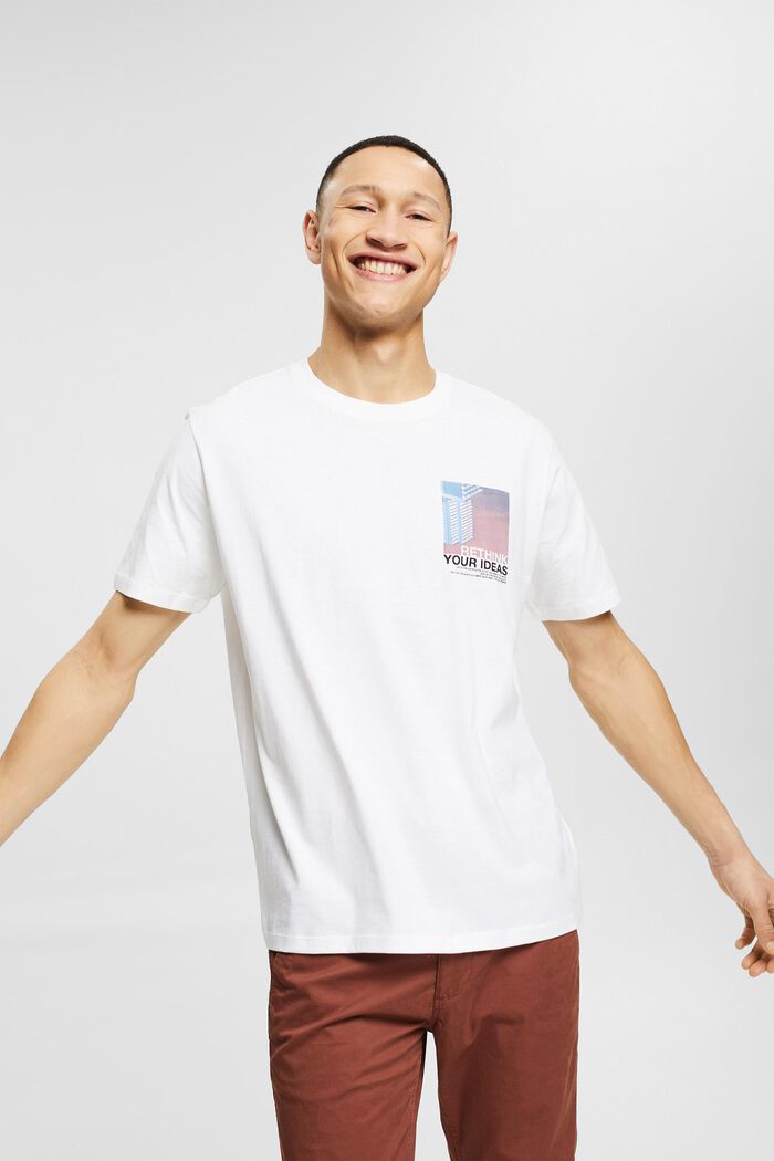 Jersey-T-Shirt mit Print, Bio-Baumwolle, WHITE, detail image number 0