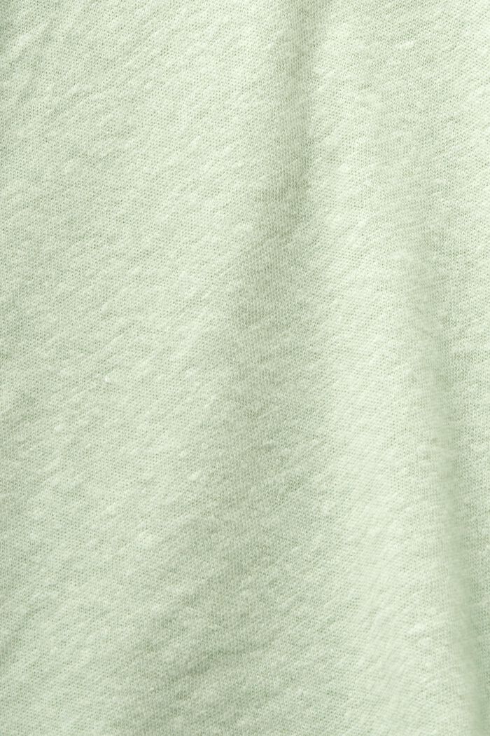 T-shirt à encolure en V en mélange de lin et coton, LIGHT GREEN, detail image number 4