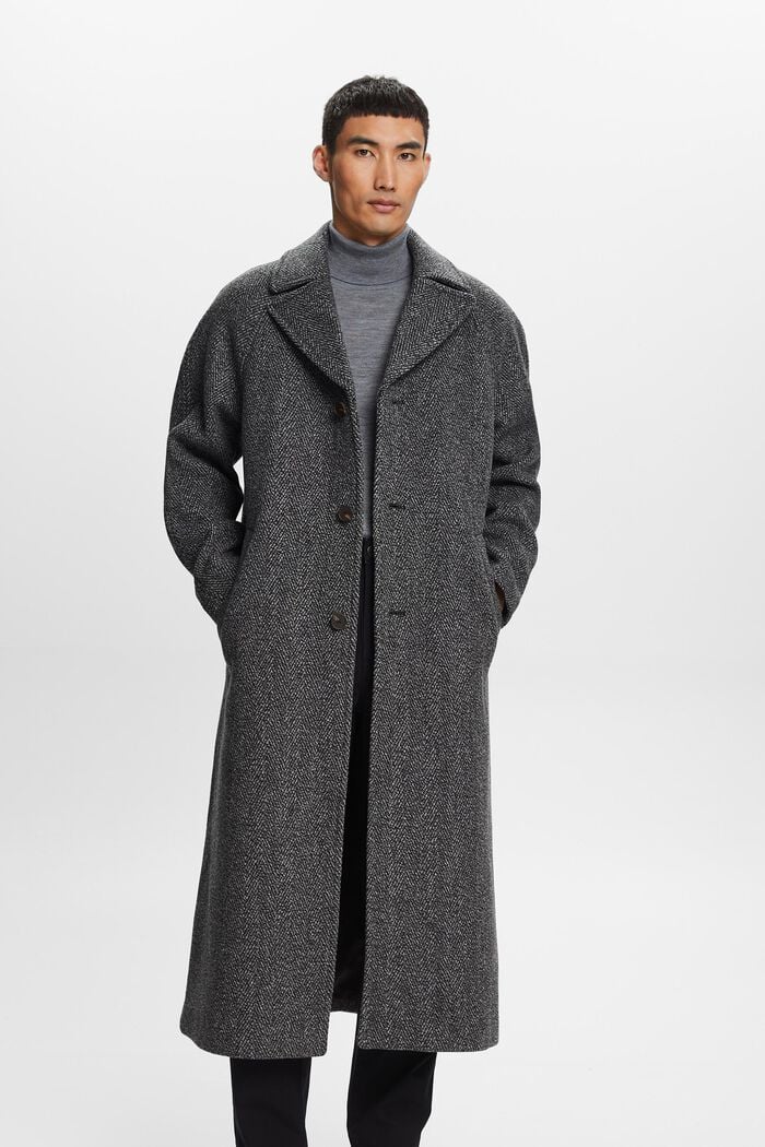 Manteau en laine mélangée à chevrons, BLACK, detail image number 0