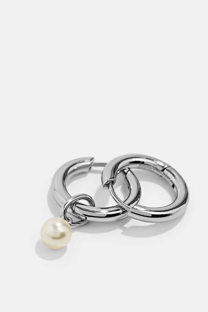 Créoles en acier inoxydable à pendentif perles, SILVER, detail image number 1