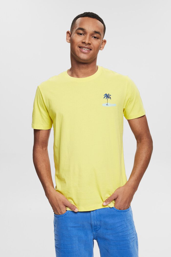Jersey-T-Shirt mit kleinem Motiv-Print, YELLOW, detail image number 0