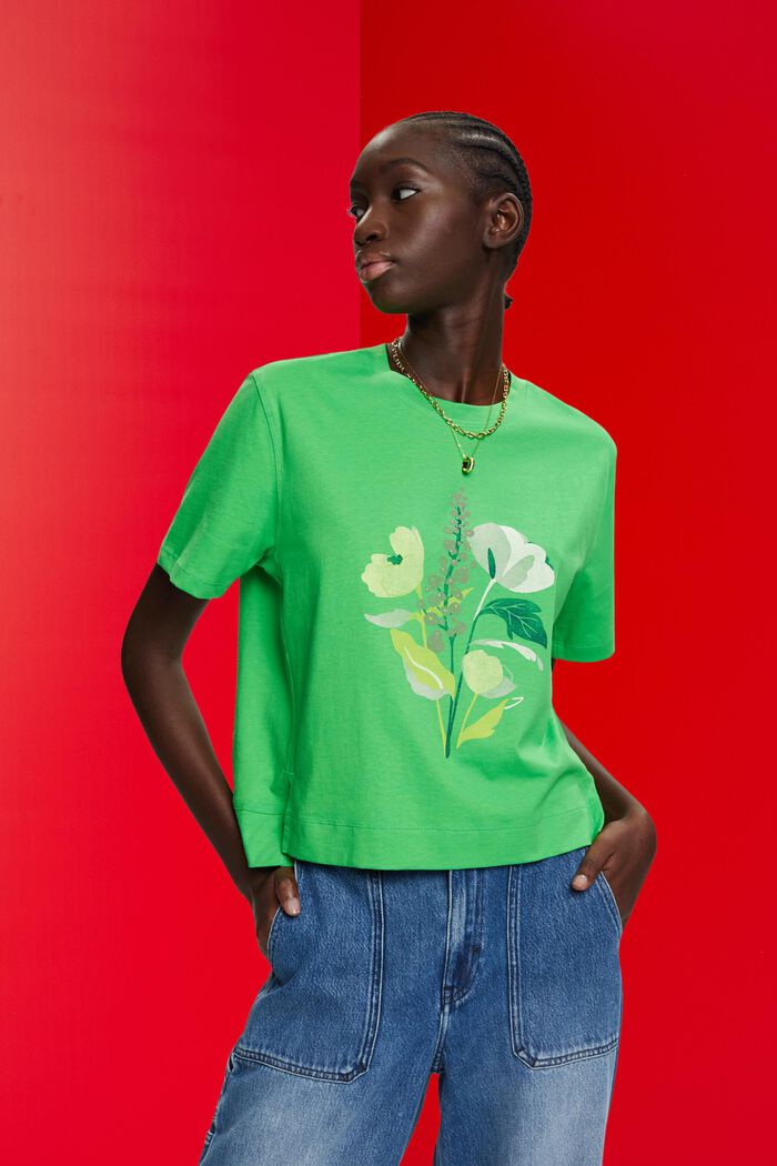 T-shirt à imprimé à fleurs, GREEN, detail image number 0