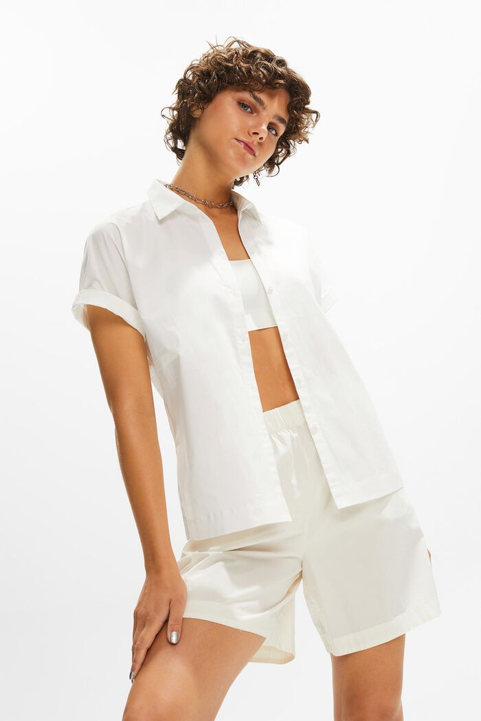 Chemise à manches courtes en popeline de coton, OFF WHITE, detail image number 1