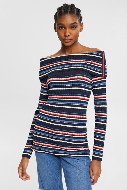Off-Shoulder-Pullover, NEW NAVY, overview