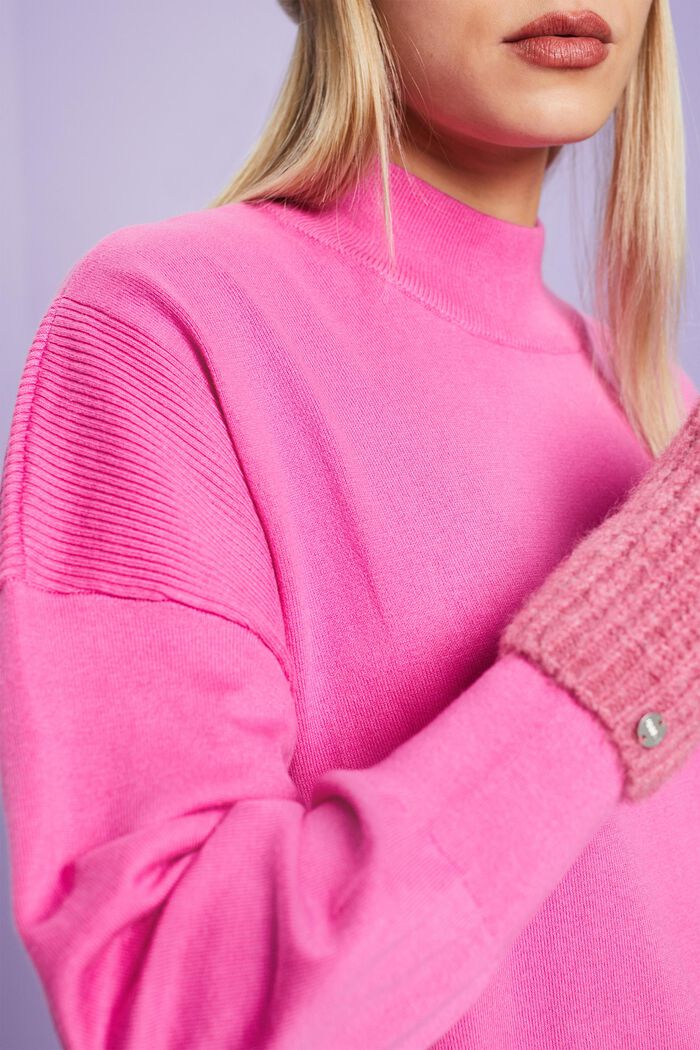 Pull à col droit, PINK FUCHSIA, detail image number 2