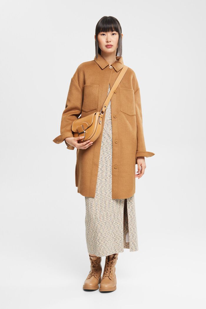 Manteau de style surchemise en laine mélangée, CARAMEL, detail image number 0