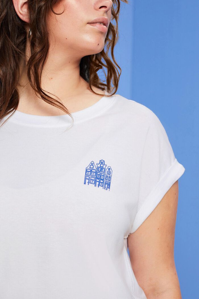 T-shirt CURVY orné d’un minuscule imprimé, 100 % coton, WHITE, detail image number 2