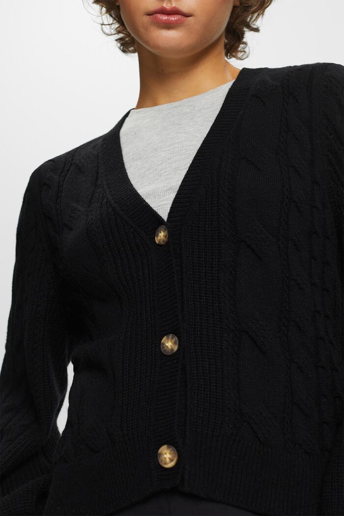 Cardigan en maille torsadée de laine mélangée, BLACK, detail image number 2