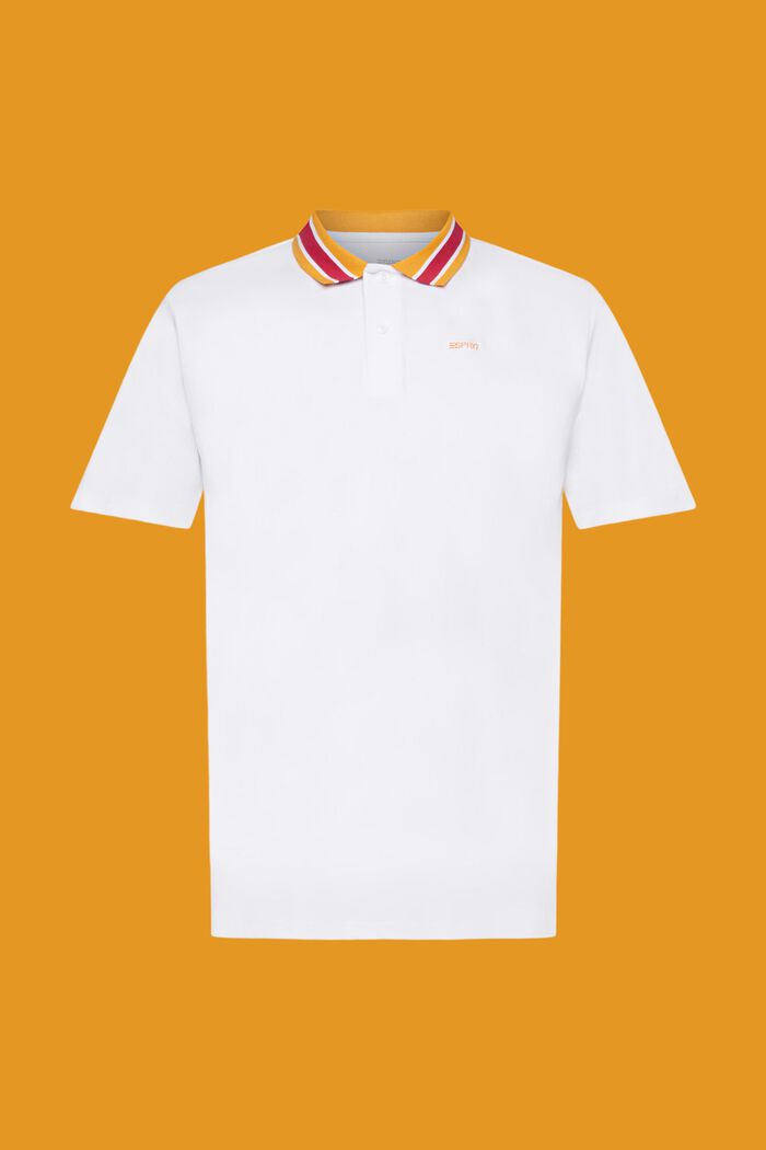 Poloshirt aus Baumwoll-Piqué mit Streifenkragen, WHITE, detail image number 6
