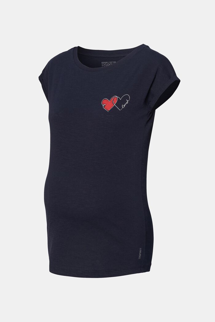 T-shirt à imprimé cœur, coton bio, NIGHT SKY BLUE, overview
