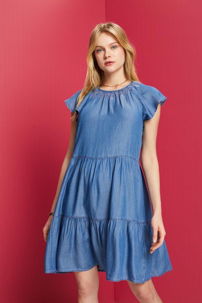 Mini-Jeanskleid im Stufendesign, BLUE MEDIUM WASHED, detail image number 0