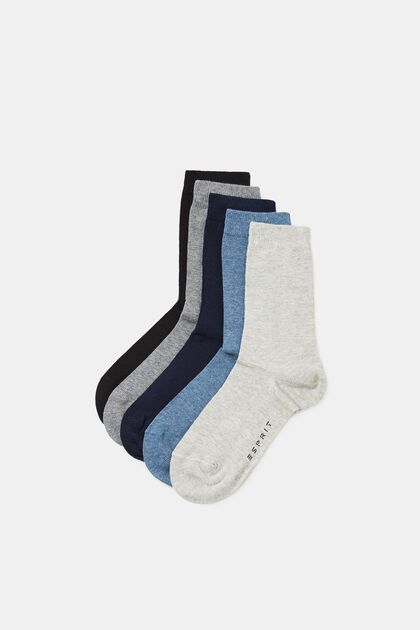 Lot de cinq paires de chaussettes unies, BLUE/GREY/WHITE, overview