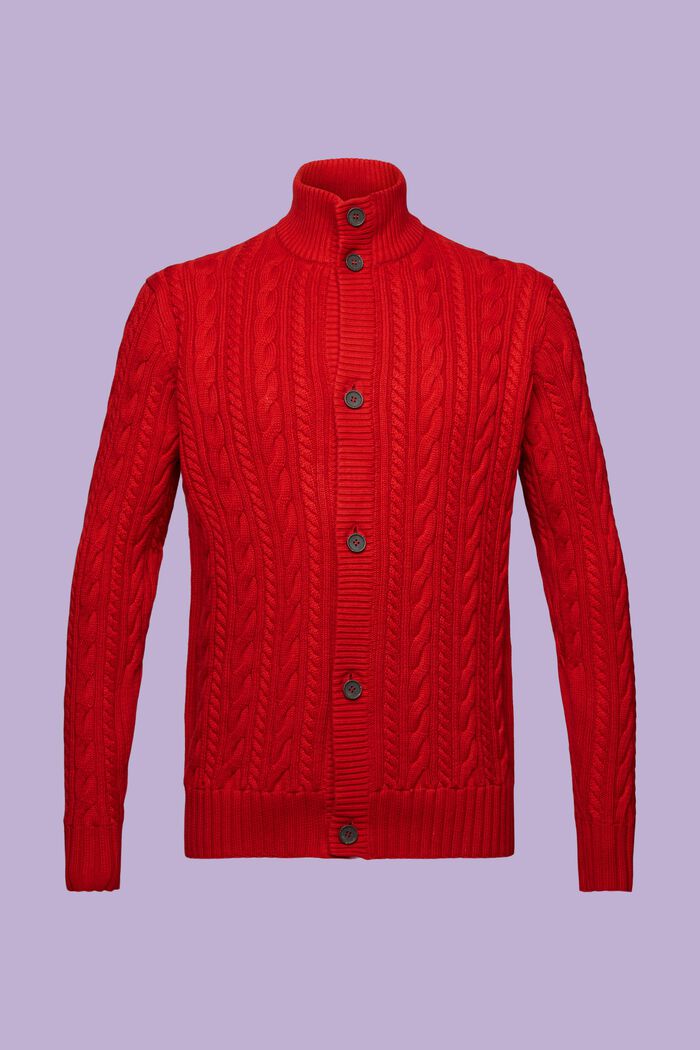 Cardigan en maille torsadée en coton biologique, DARK RED, detail image number 6