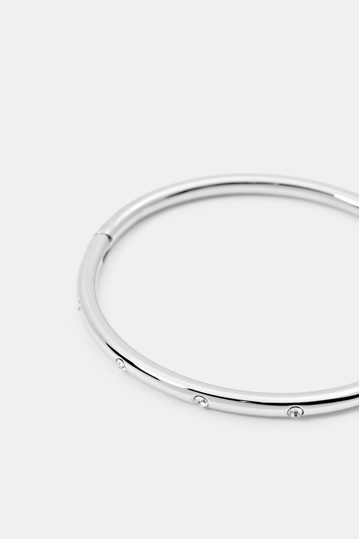 Bracelet rigide en acier inoxydable serti de zircons, SILVER, detail image number 1