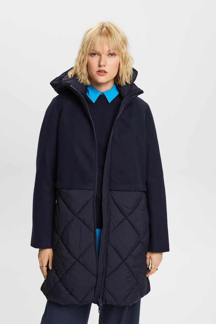 Manteau à capuche en matières mélangées, NAVY, detail image number 4