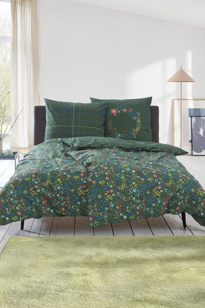 Parure de lit en satin à motif floral, GREEN, overview