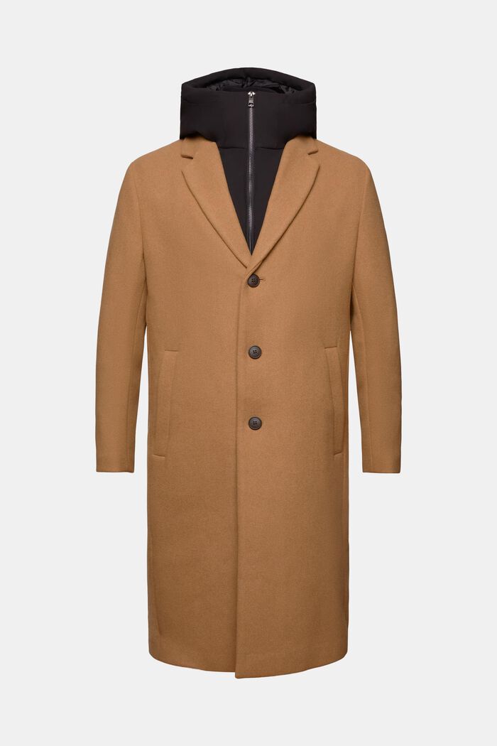 Manteau à capuche amovible en laine mélangée, CAMEL, detail image number 5