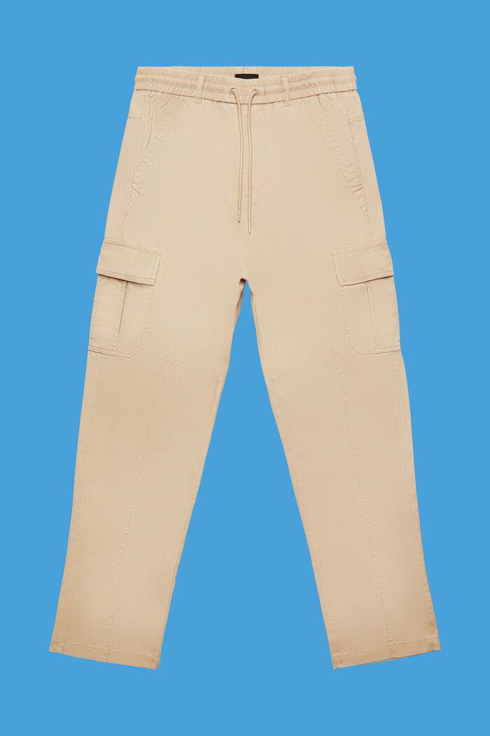 Pantalon cargo de coupe fuselée façon jogging en coton, SAND, detail image number 7