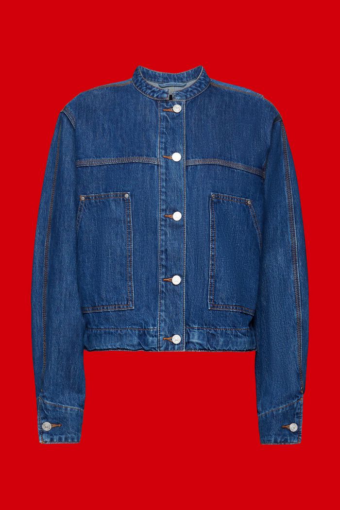 Veste en jean sans col muni de cordons de serrage, BLUE DARK WASHED, detail image number 8